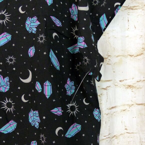 Hot Topic Shirt Womens M Black Pastel Crystals Celestial Crop Button Up Goth - Picture 8 of 13
